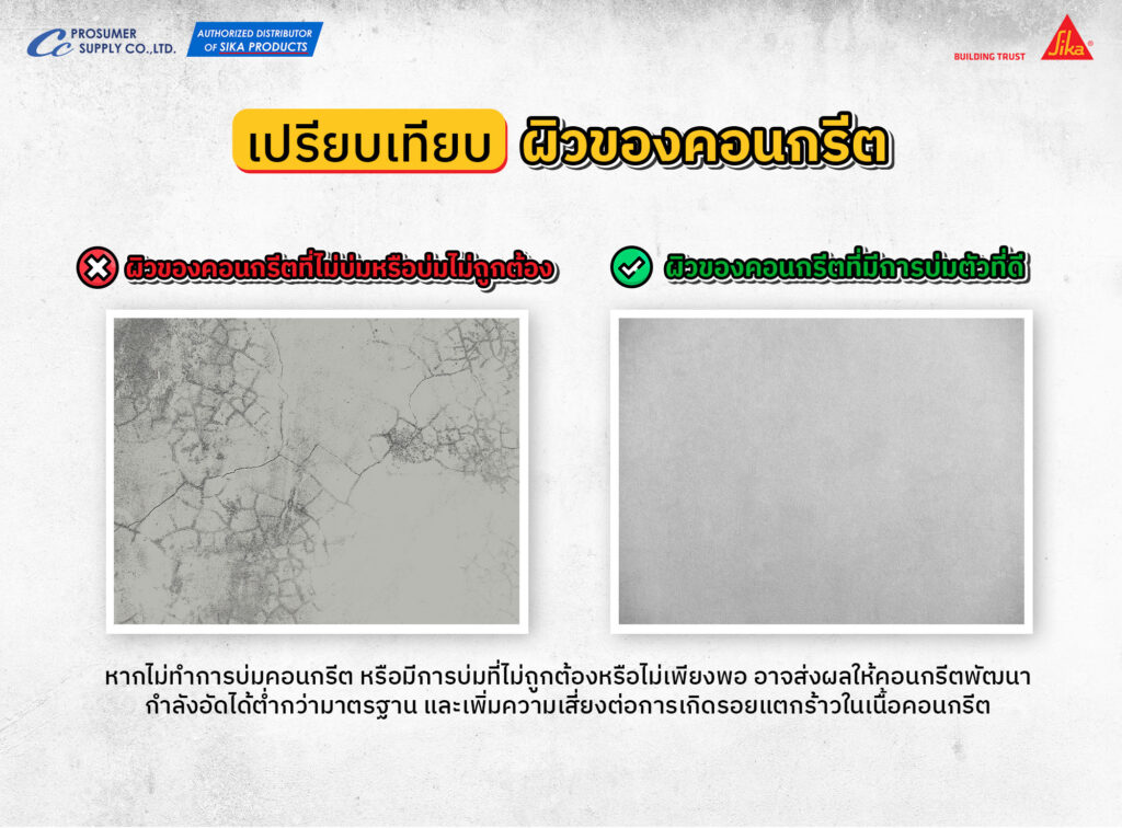 เปรียบเทียบผิวของคอนกรีตที่มีการบ่มตัวที่ดี