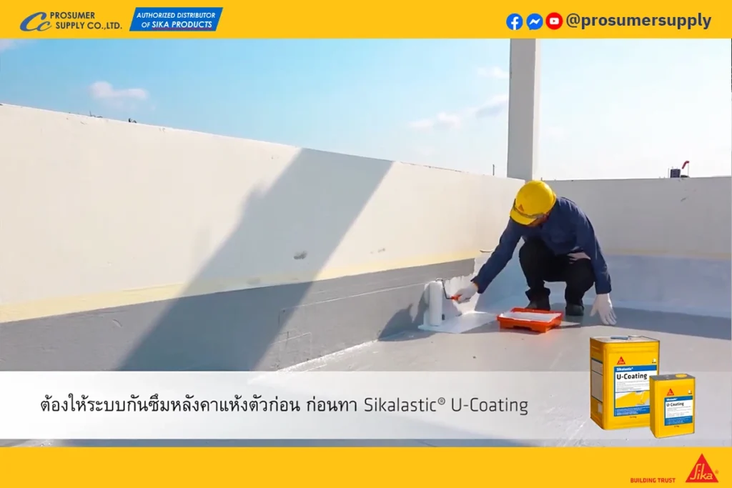 ขั้นตอนการเคลือบชั้นสุดท้ายด้วย Sikalastic U-Coating เพื่อความทนทาน น้ำยาเคลือบกันซึม