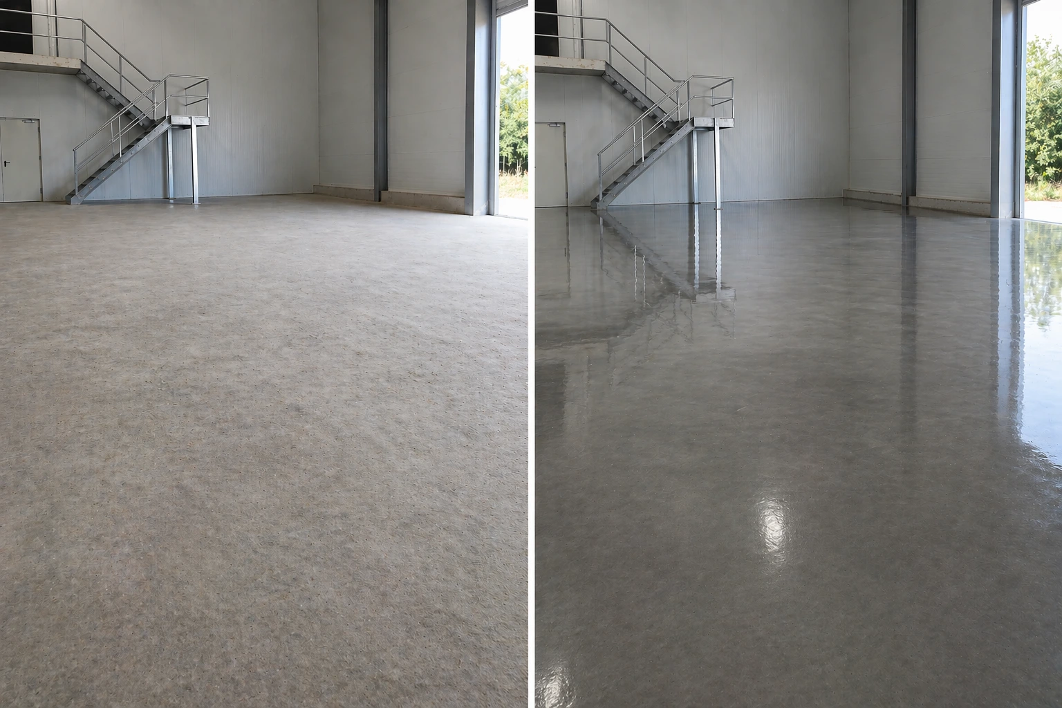 พื้นคอนกรีตเป็นฝุ่น เปรียบเทียบพื้นคอนกรีตก่อนและหลังแก้ฝุ่น